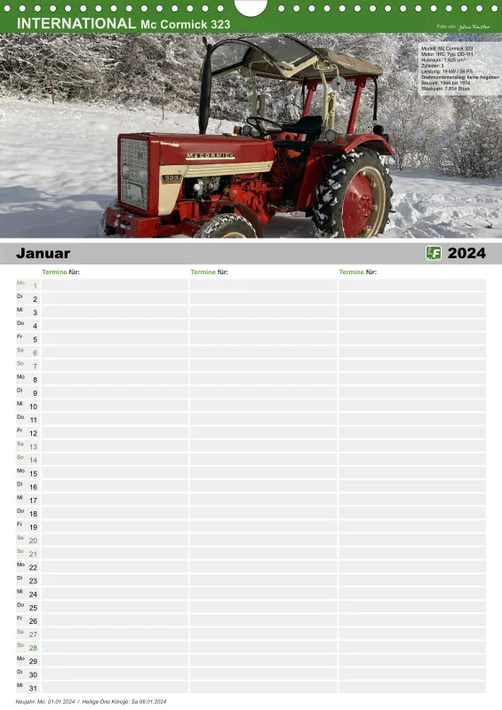 Familienkalender 2024 / 3 Spalten