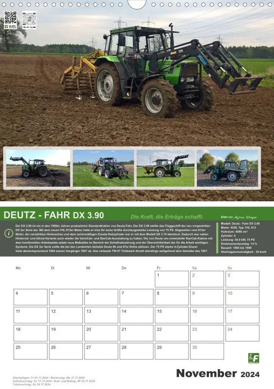 Landtechnik-Kalender 2024 / DIN-A3 Hochformat mit Terminfeld