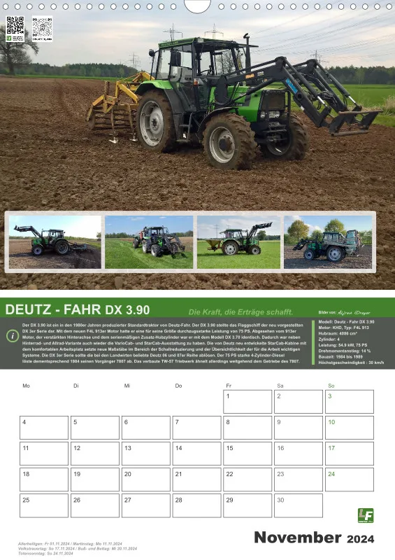 Landtechnik-Kalender 2024 / DIN-A3 Hochformat mit Terminfeld