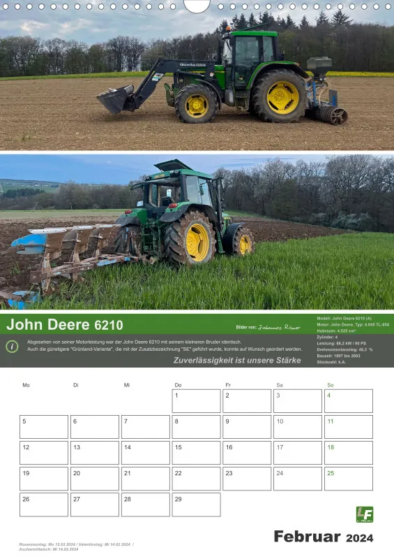 Landtechnik-Kalender 2024 / DIN-A3 Hochformat mit Terminfeld