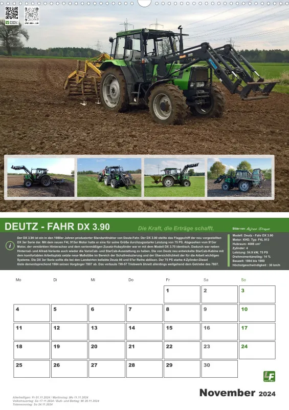 Landtechnik-Kalender 2024 / DIN-A2 Hochformat mit Terminfeld