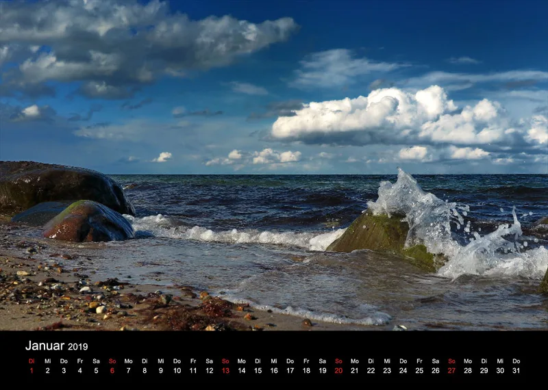 2019 (Design 17') Wandkalender mit schwarzem Kalendarium