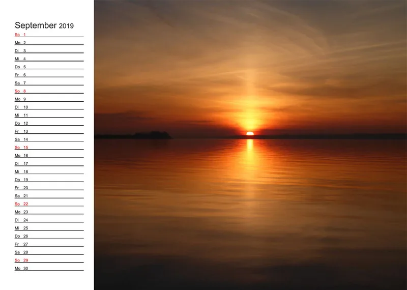 2019 (Design 17') Wandkalender mit weißem Kalendarium links