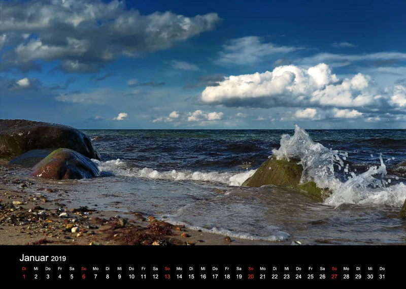 2019 (Design 17`) Wandkalender mit schwarzem Kalendarium