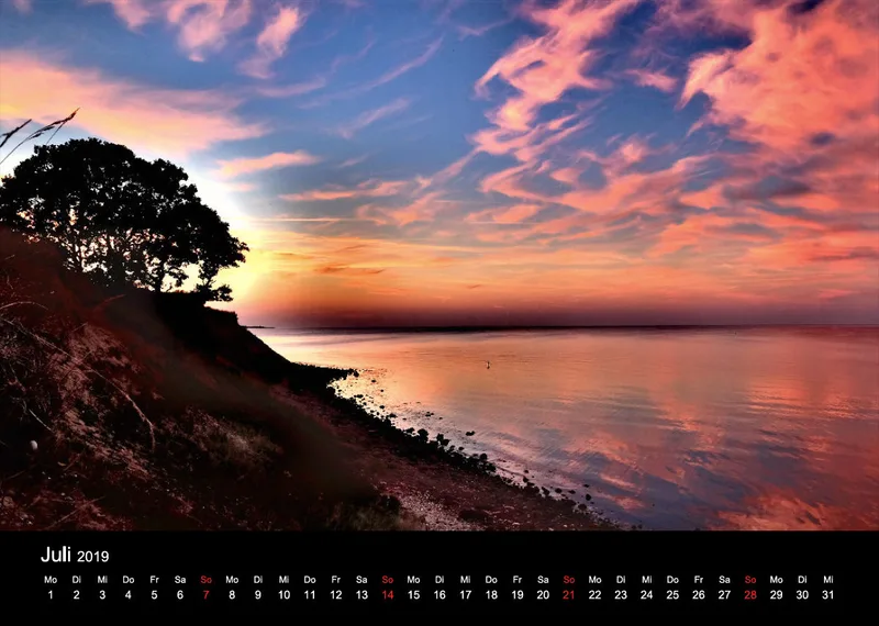 2019 (Design 18') Wandkalender mit schwarzem Kalendarium