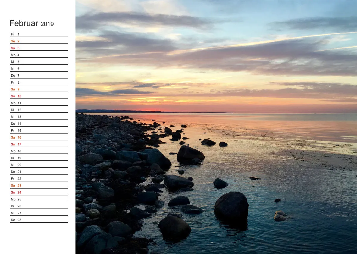 2019 (Design 17') Wandkalender mit weißem Kalendarium links