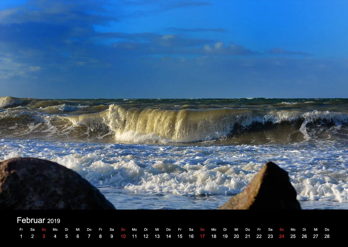 2019 (Design 15') Wandkalender mit schwarzem Kalendarium