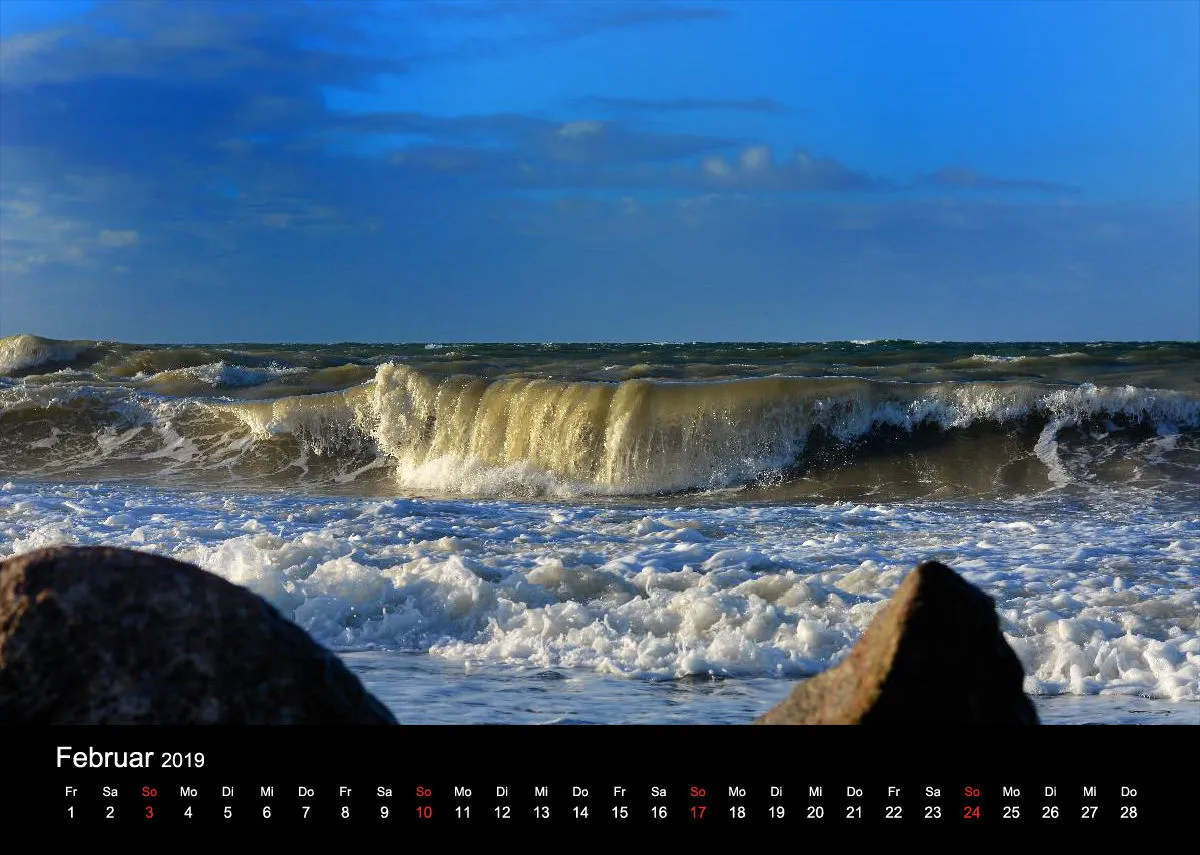 2019 (Design 15') Wandkalender mit schwarzem Kalendarium