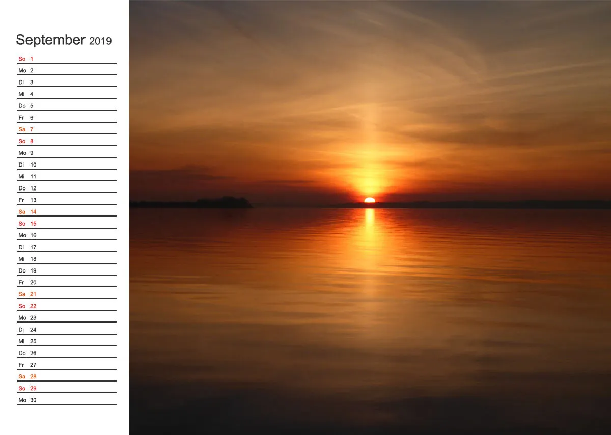 2019 (Design 17') Wandkalender mit weißem Kalendarium links