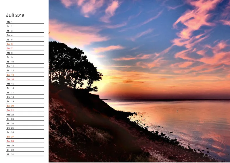 2019 (Design 18') Wandkalender mit weißem Kalendarium links