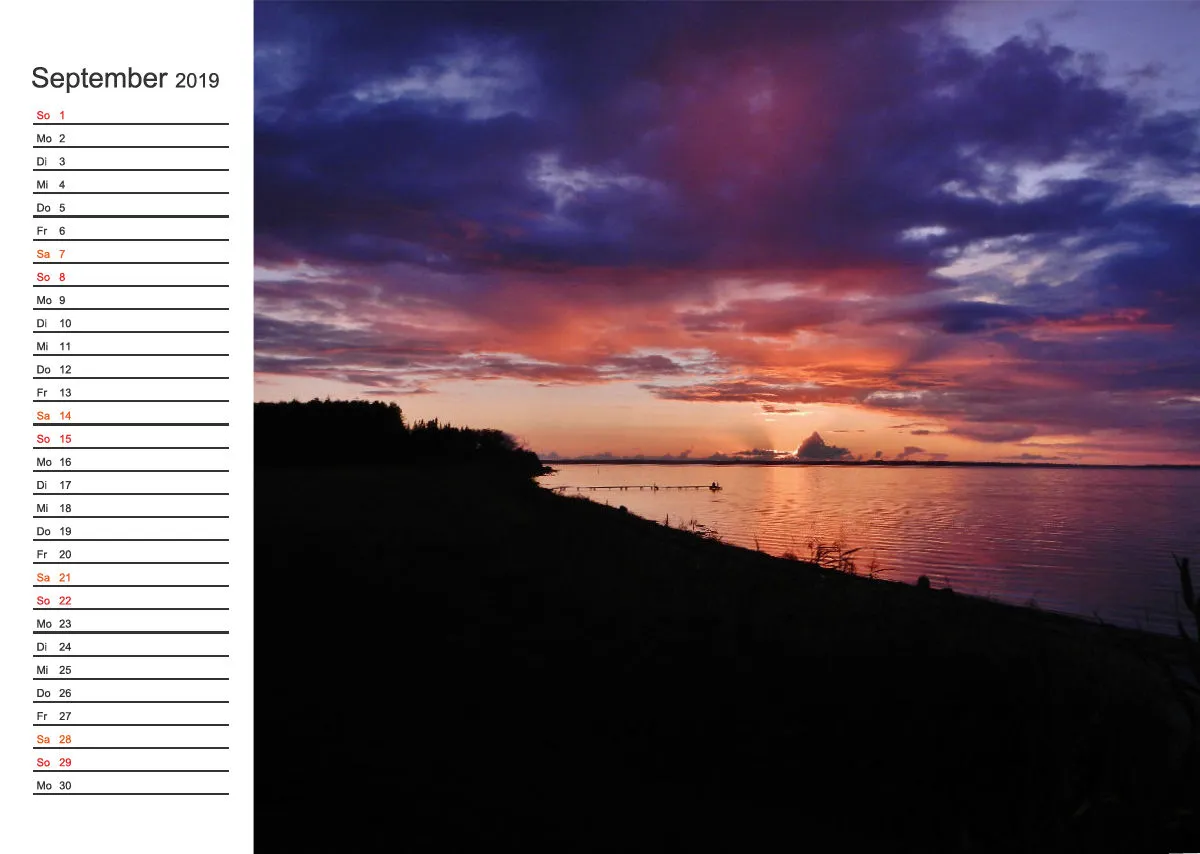 2019 (Design 18') Wandkalender mit weißem Kalendarium links