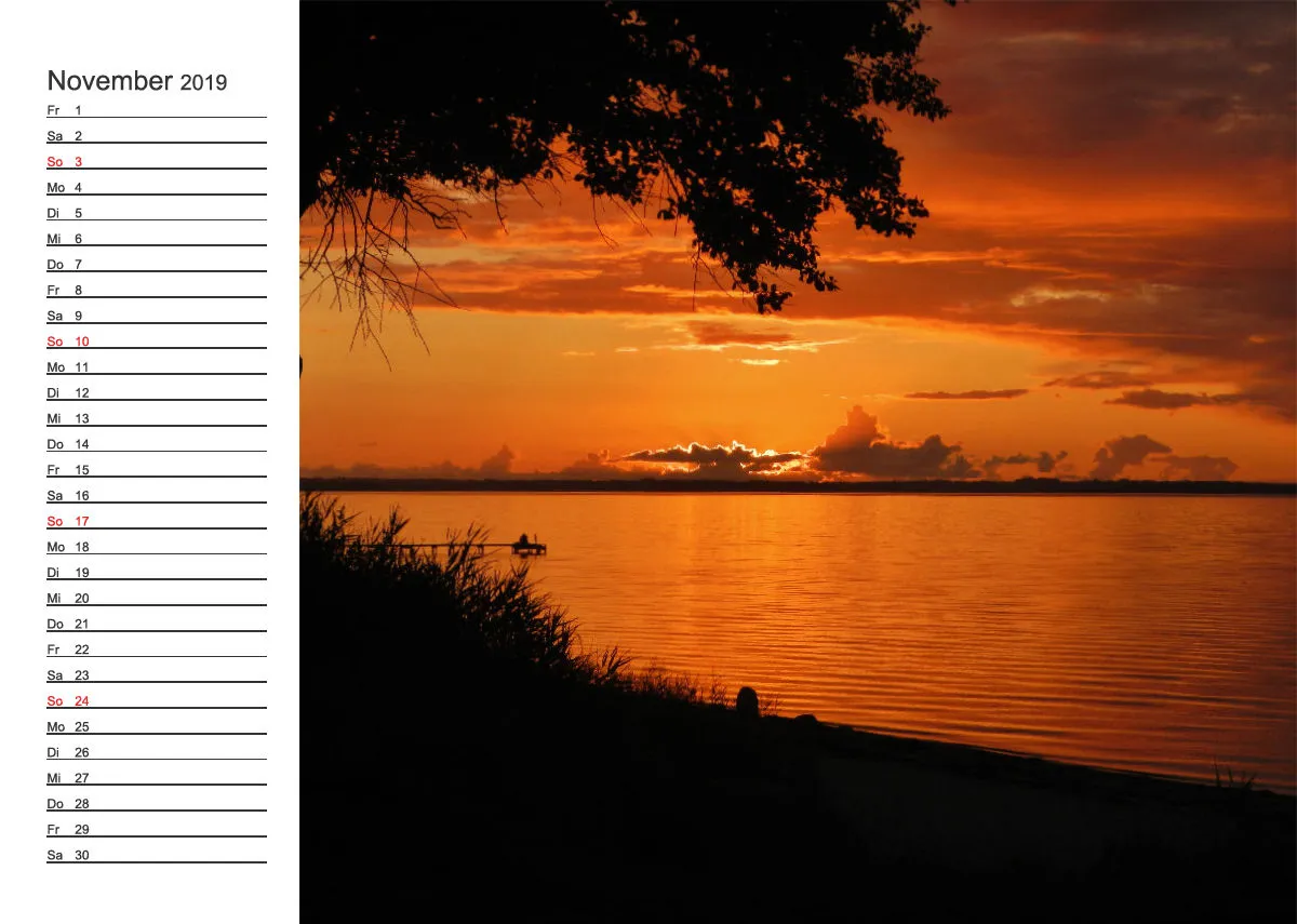2019 (Design 18') Wandkalender mit weißem Kalendarium links
