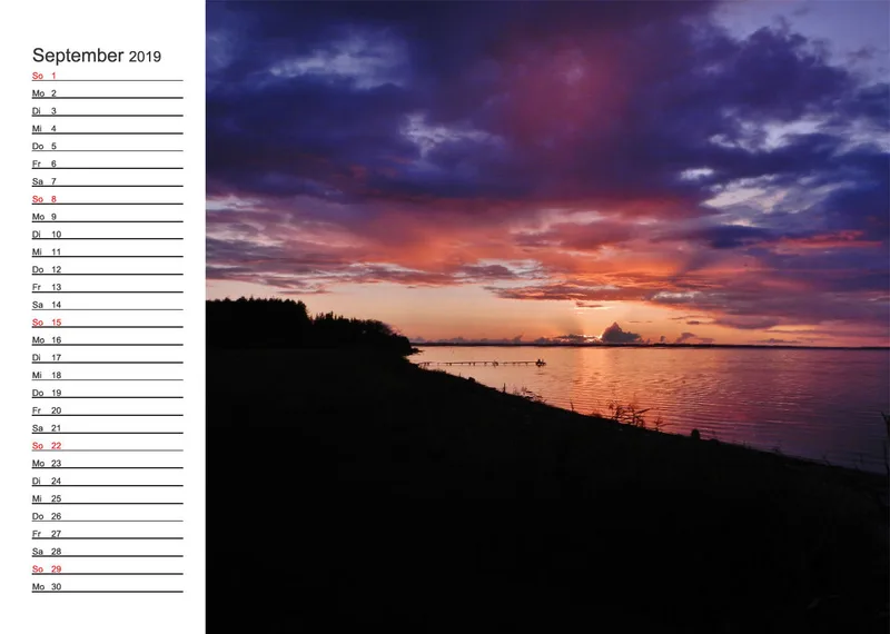 2019 (Design 18') Wandkalender mit weißem Kalendarium links