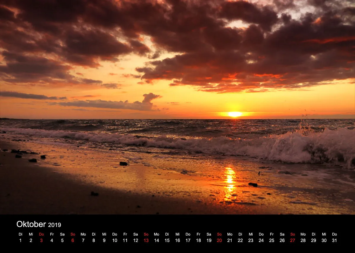 2019 (Design 17') Wandkalender mit schwarzem Kalendarium