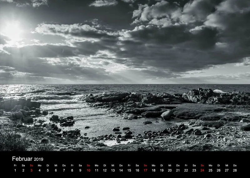 2019 (Design 16') Wandkalender mit schwarzem Kalendarium