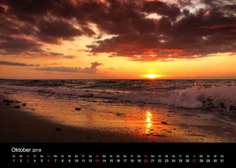 2019 (Design 17`) Wandkalender mit schwarzem Kalendarium