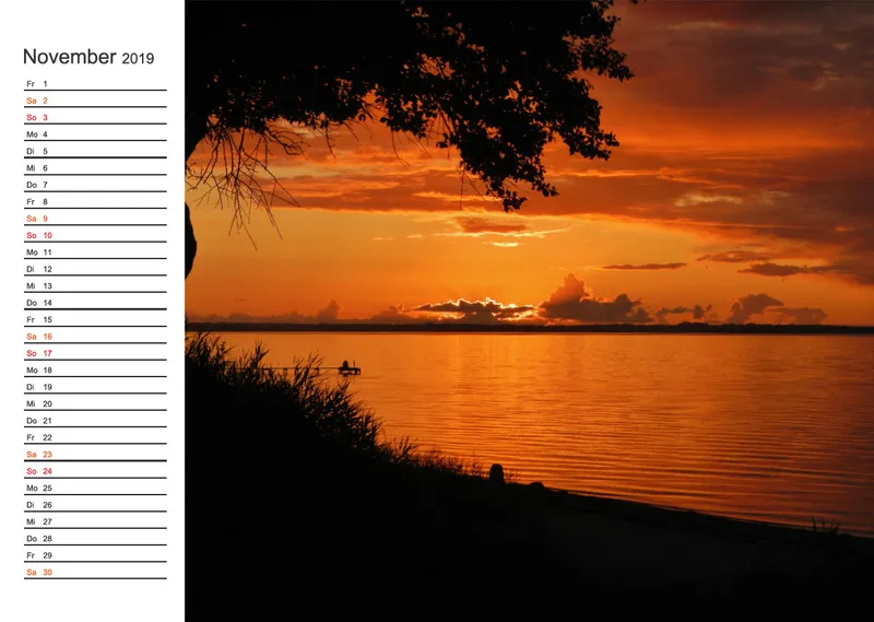 2019 (Design 18') Wandkalender mit weißem Kalendarium links