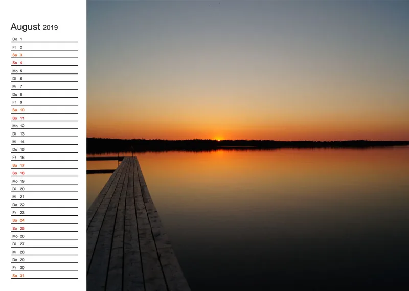 2019 (Design 17') Wandkalender mit weißem Kalendarium links