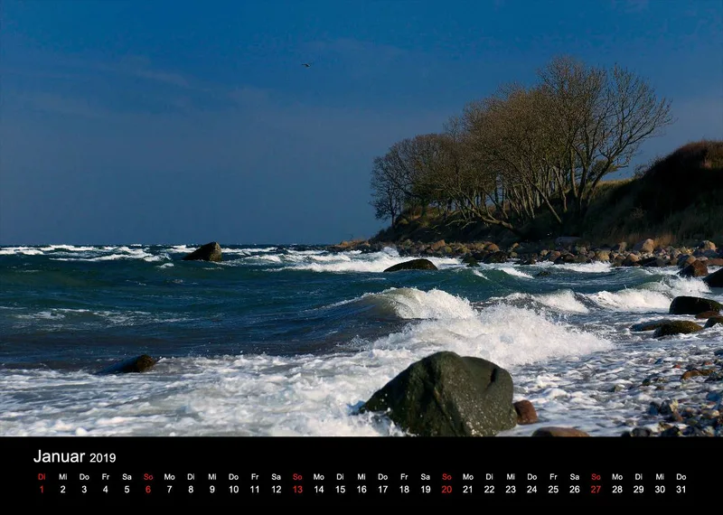 2019 (Design 15') Wandkalender mit schwarzem Kalendarium