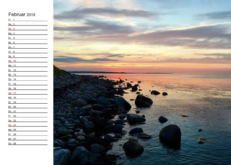 2019 (Design 17') Wandkalender mit weißem Kalendarium links