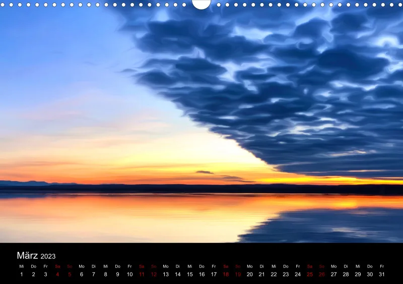 Kunstkalender A3 (CH) breites Kalendarium - Ammersee Magic 2023 - Feiertage (CH)