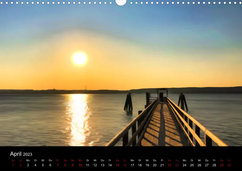 Kunstkalender A3 (CH) breites Kalendarium - Ammersee Magic 2023 - Feiertage (CH)