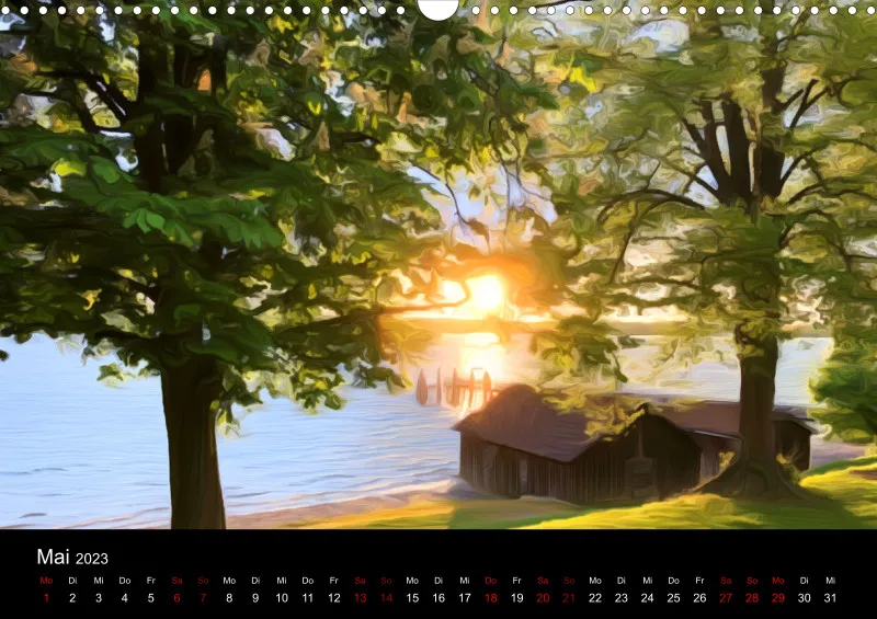 Kunstkalender A3 (AUT) breites Kalendarium - Ammersee Magic 2023 - Feiertage (AUT)