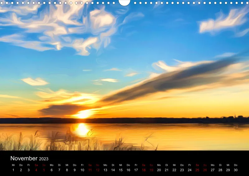 Kunstkalender A3 (D) breites Kalendarium - Ammersee Magic 2023 - Feiertage (D)