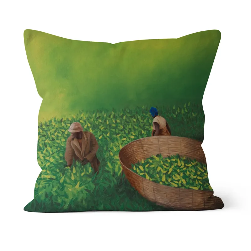 Samtkissen "Teepflücker in Afrika" 50x50 cm