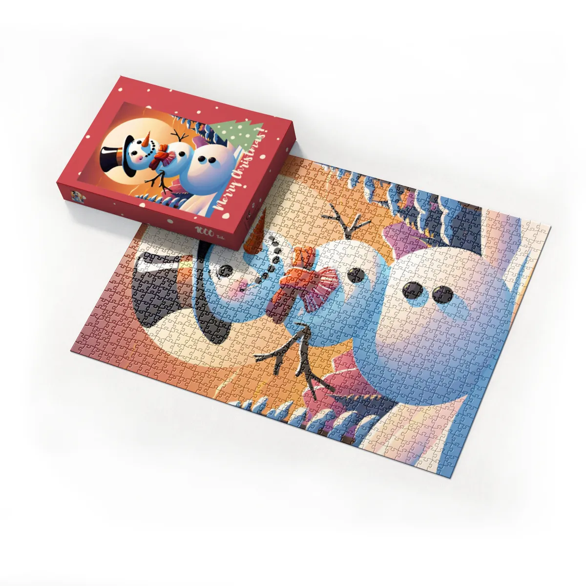 Puzzle Christmas-Edition, Schneemann im Sonnenuntergang