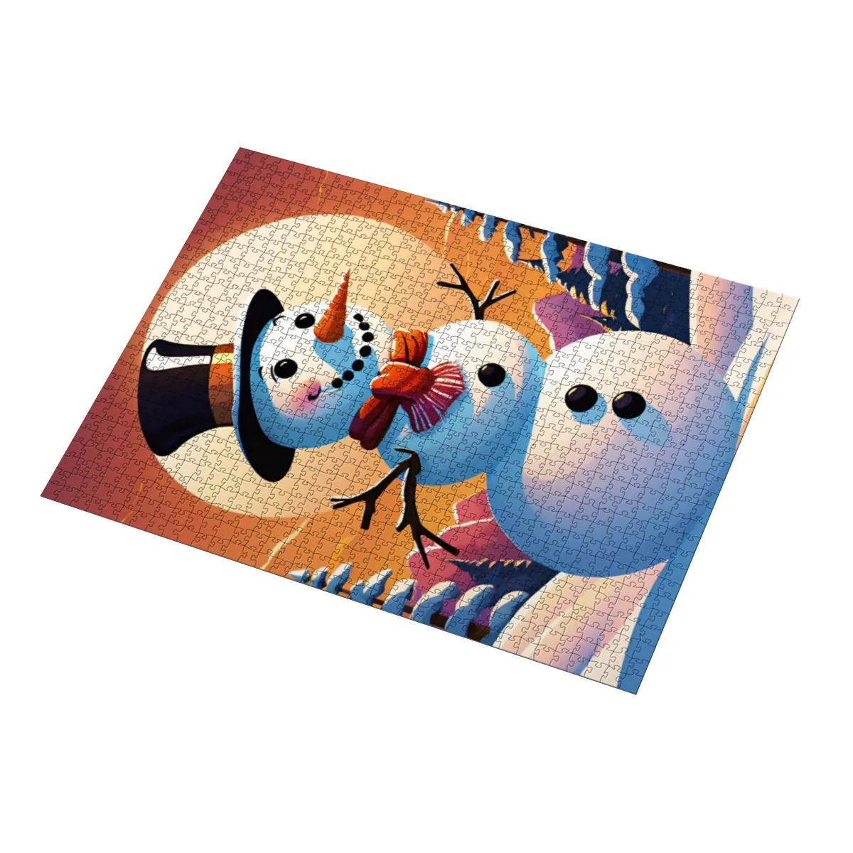 Puzzle Christmas-Edition, Schneemann im Sonnenuntergang