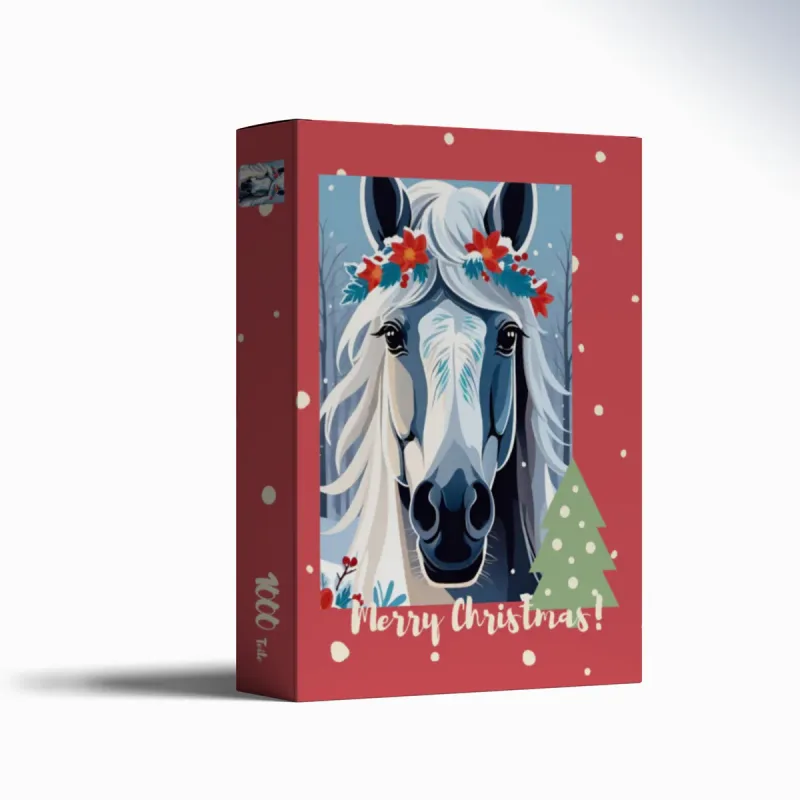 Puzzle Christmas-Edition, florales Winterpferd im Schnee