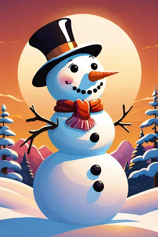Fotoleinwand Schneemann im Sonnenuntergang