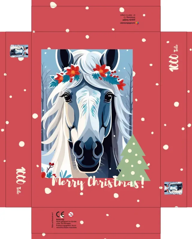 Puzzle Christmas-Edition, florales Winterpferd im Schnee
