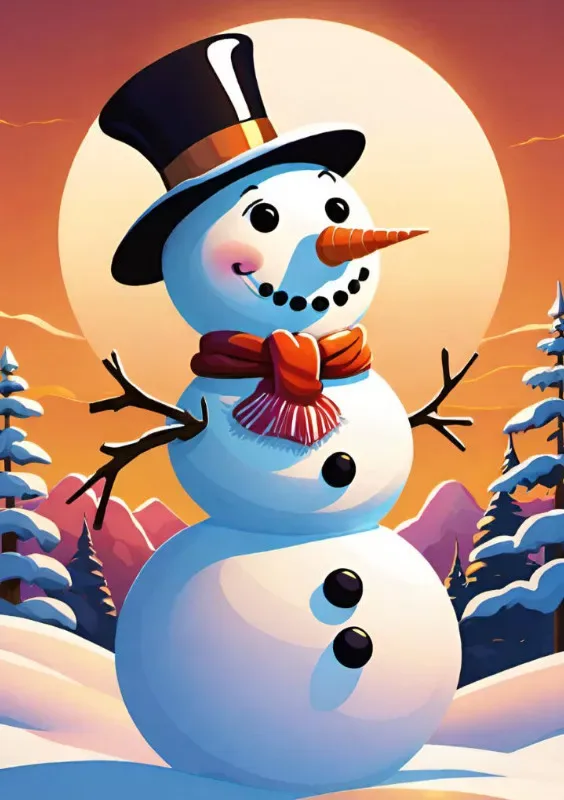 Puzzle Christmas-Edition, Schneemann im Sonnenuntergang