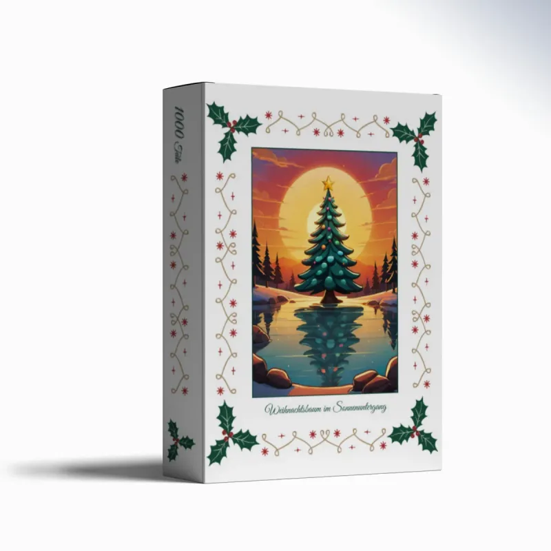Puzzle Christmas-Edition, Weihnachtsbaum im Sonnenuntergang