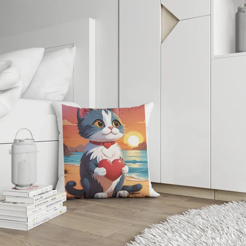 Flauschiges Samtkissen mit Katze und Hamster