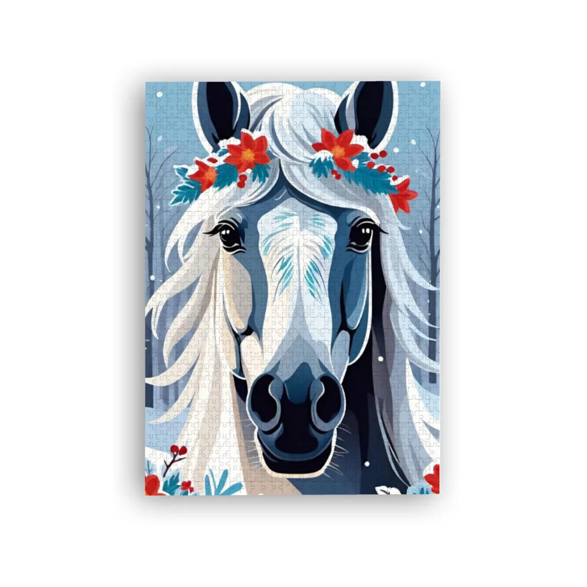 Puzzle Christmas-Edition, florales Winterpferd im Schnee