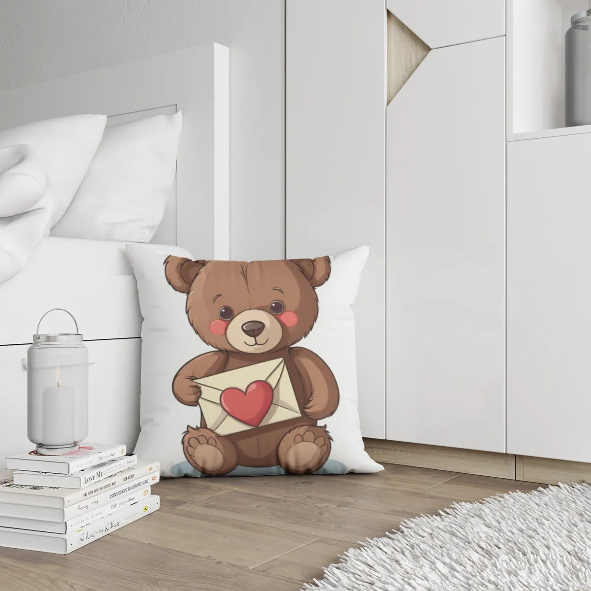 Flauschiges Samtkissen mit Valentinstags-Bärchen