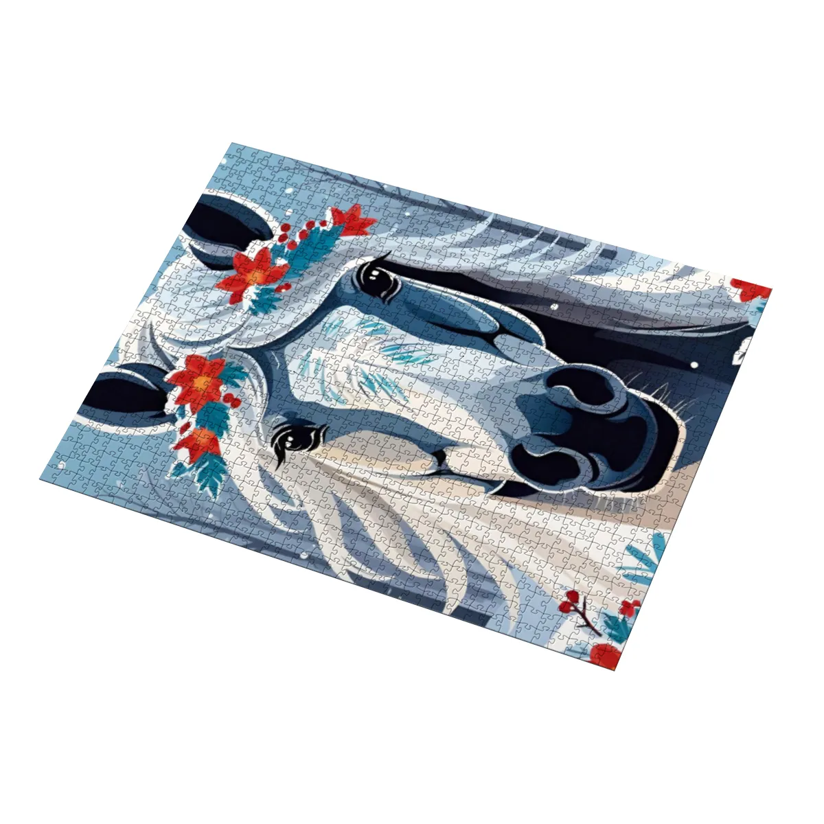 Puzzle florales Winterpferd im Schnee