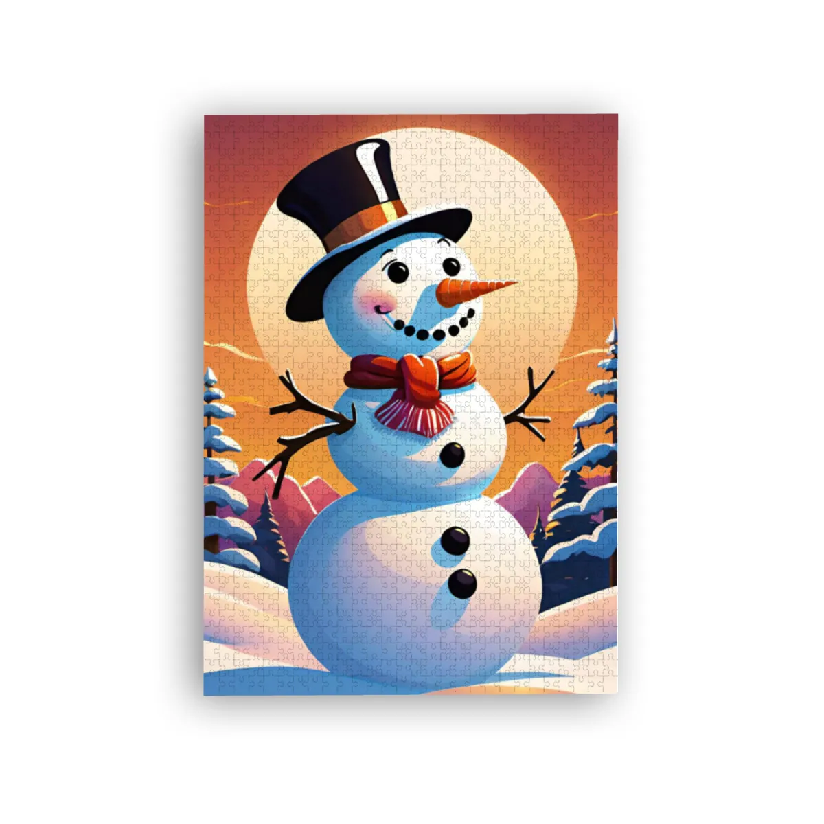Puzzle Christmas-Edition, Schneemann im Sonnenuntergang