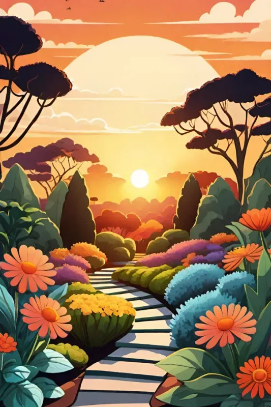 Foto-Leinwand Zauberhafte Blumen-Insel im Sonnenuntergang