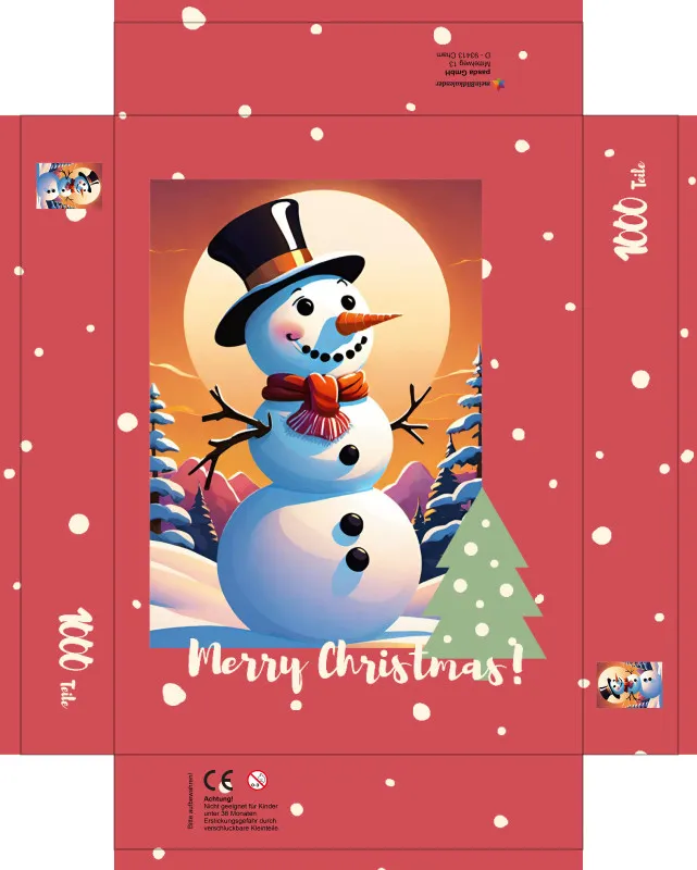Puzzle Christmas-Edition, Schneemann im Sonnenuntergang