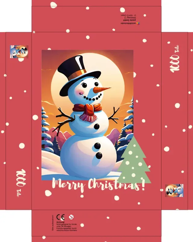 Puzzle Christmas-Edition, Schneemann im Sonnenuntergang