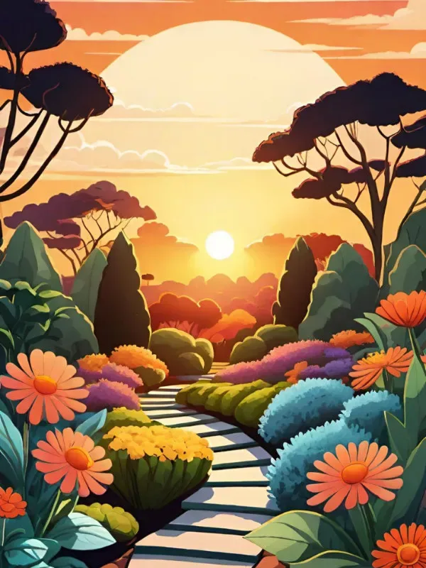 Foto-Leinwand Zauberhafte Blumen-Insel im Sonnenuntergang
