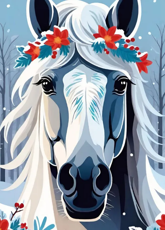 Puzzle florales Winterpferd im Schnee