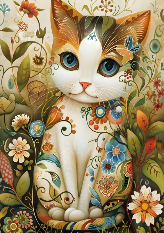 Puzzle - Die Katze in der Blumenwiese