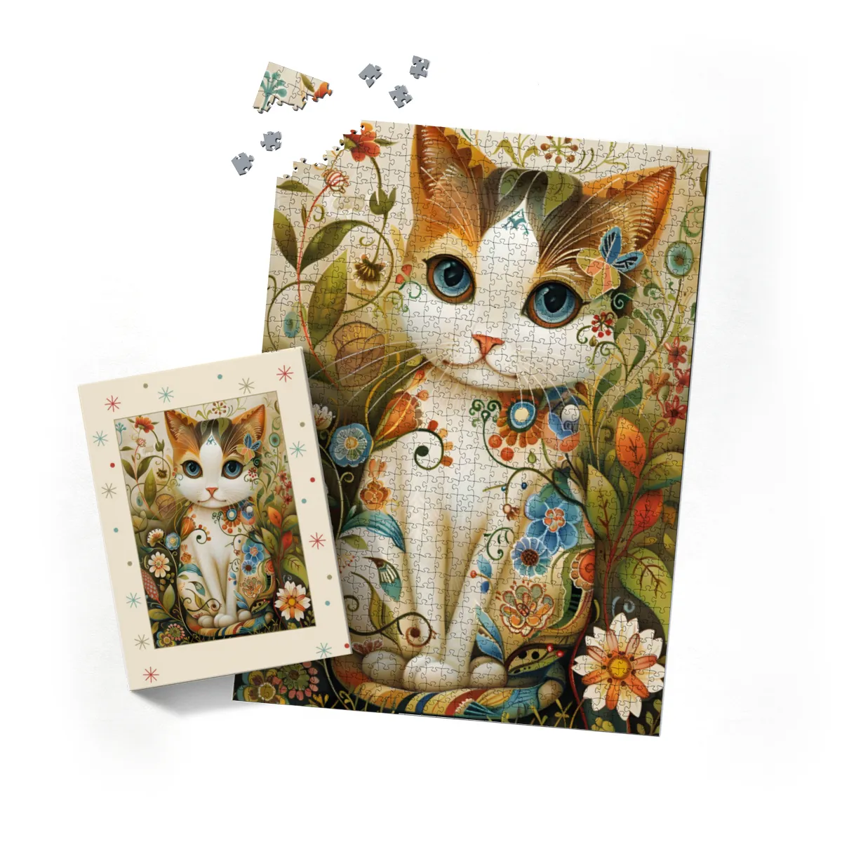 Puzzle - Die Katze in der Blumenwiese