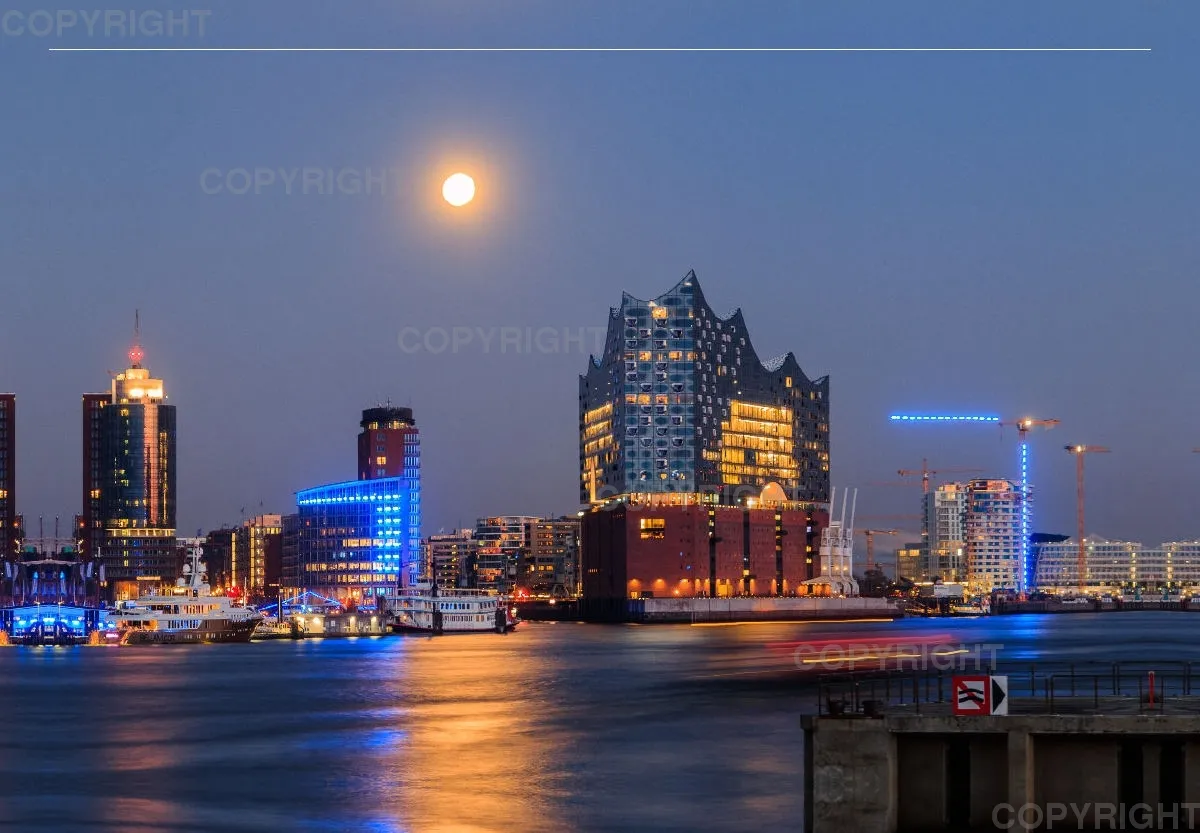 Hafenpanorama im Mondlicht mit Elbphilharmonie