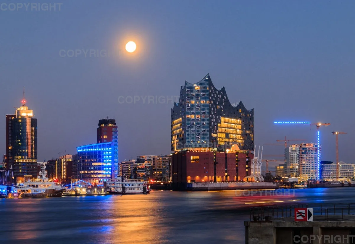 Hafenpanorama im Mondlicht mit Elbphilharmonie